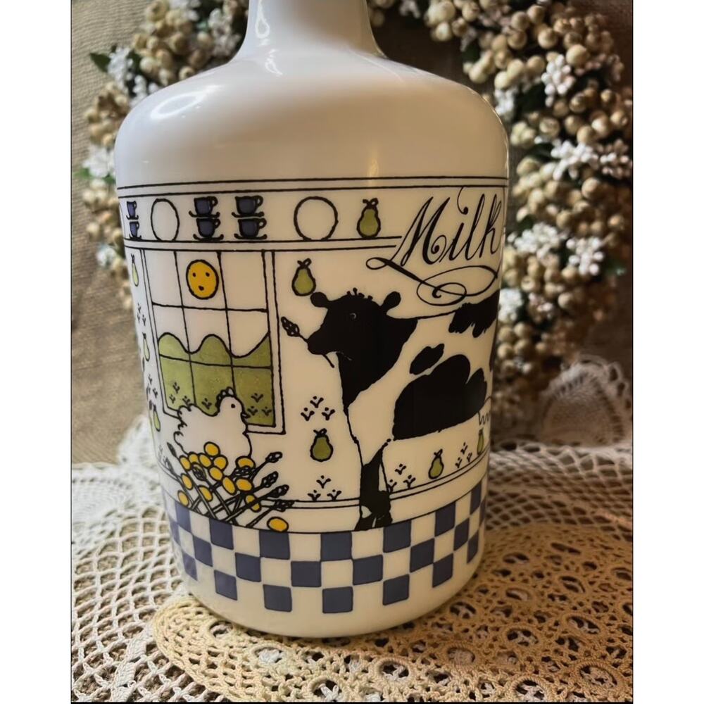 Lillian Vernon cow cottage Milkglass milk bottle
